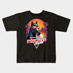 Retro Wave Friesian Horse Vibe Kids T-Shirt